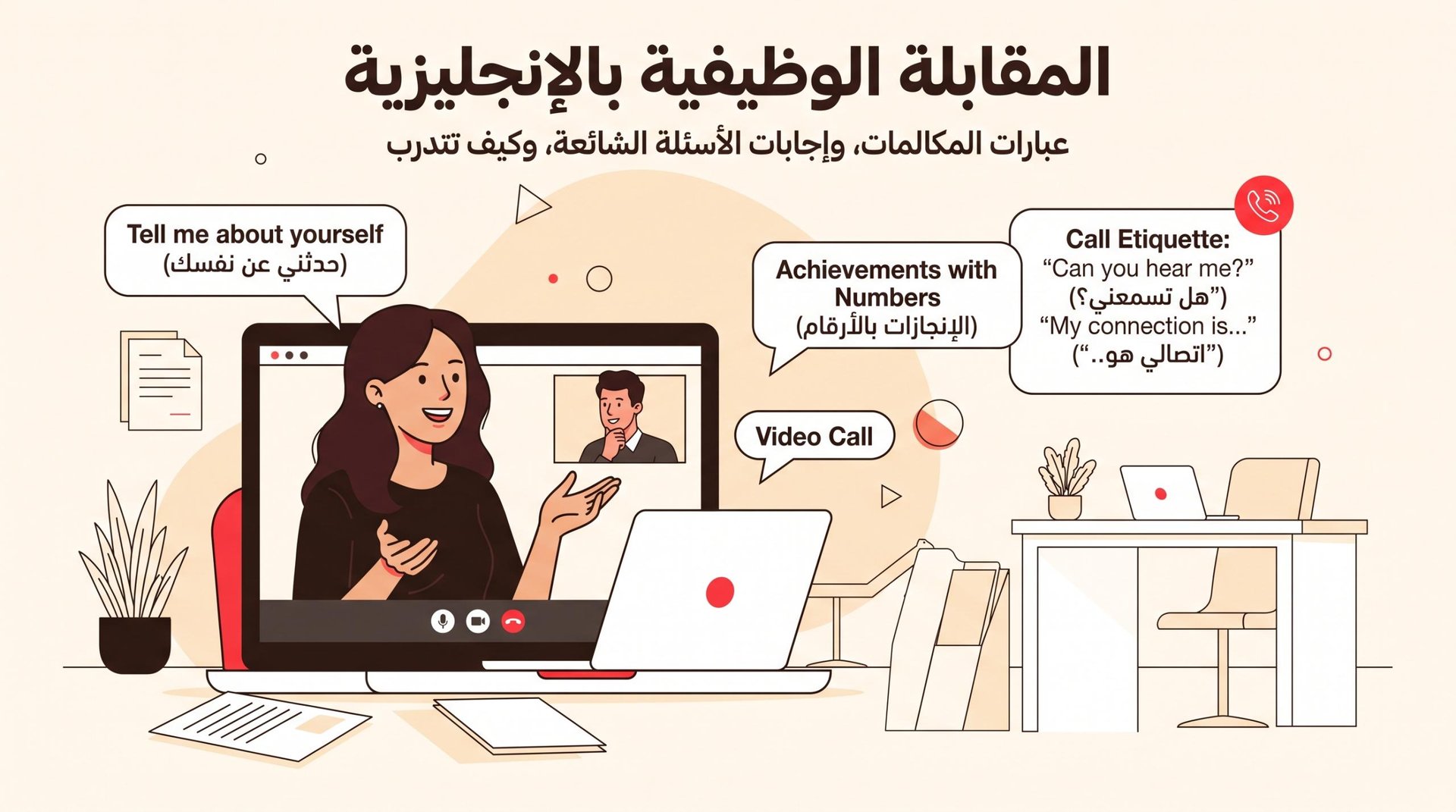 مقابلة العمل بالإنجليزية: عبارات المكالمات، وإجابات الأسئلة الشائعة، وكيف تتدرب